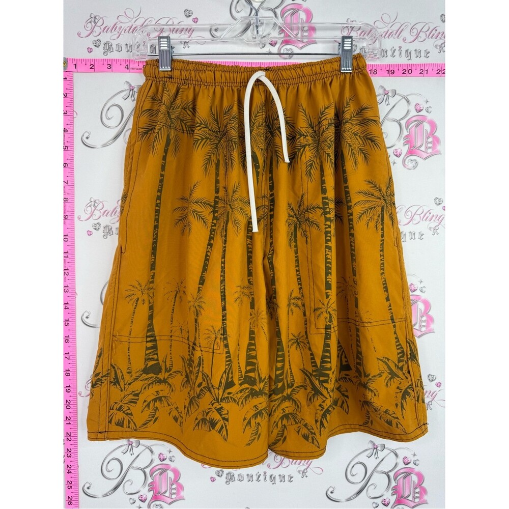 Shorts vintage tiki Men's Athletic Drawstring Shorts in Mustard with Palm Print